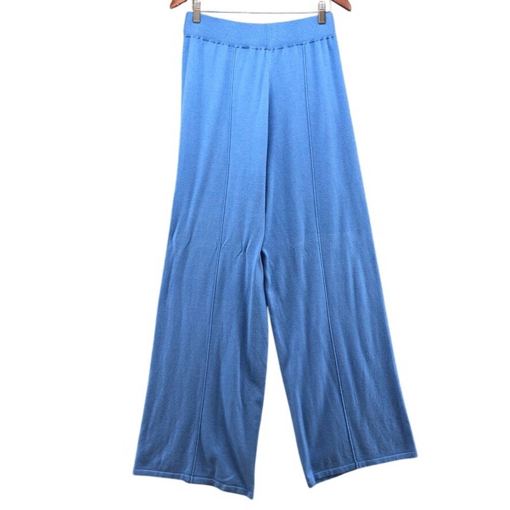 SSYS The Label Knit Pants Womens Large Blue Wide Leg High Rise Elastic Waist
